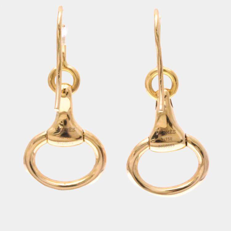 Pre Owned Hermes Horsebit Earrings No Stone 18K Pink Gold Drop Earrings