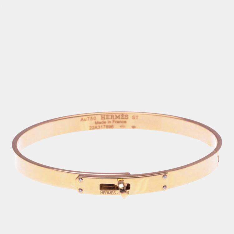 Pre Owned Hermes Kelly Bangle With 4 Diamonds 18K  Pink Gold Diamond Bangle 