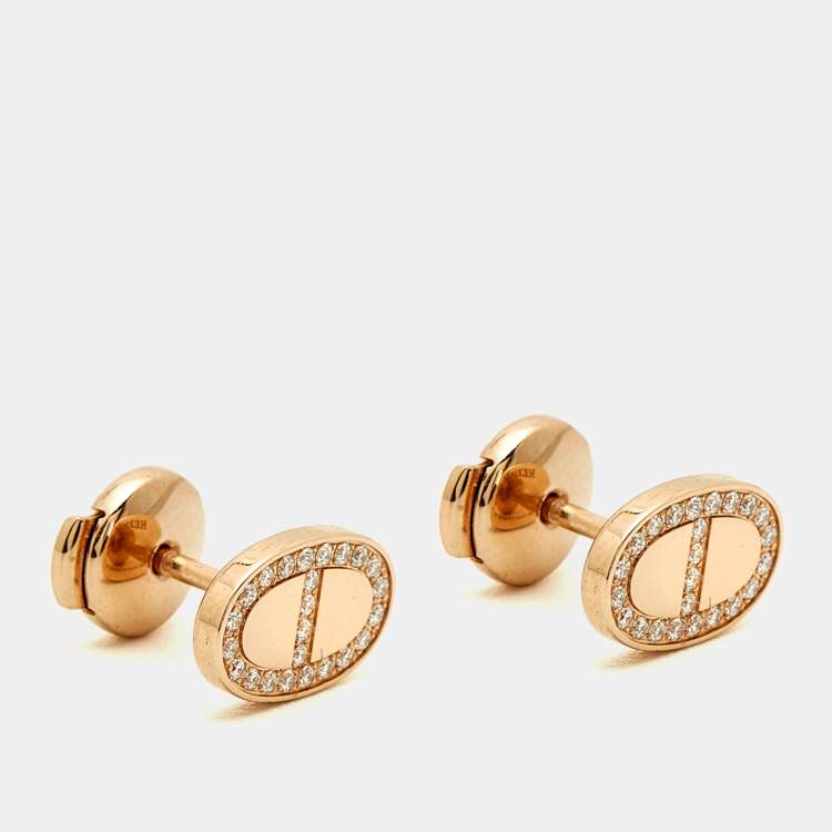 Pre Owned Hermès Chaine  d'ancre Contour Diamonds 18k Rose Gold Earrings