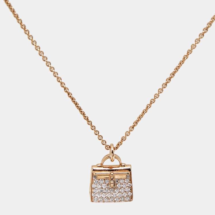 Pre Owned Hermes Amulette Kelly Diamonds 18k Rose Gold Necklace