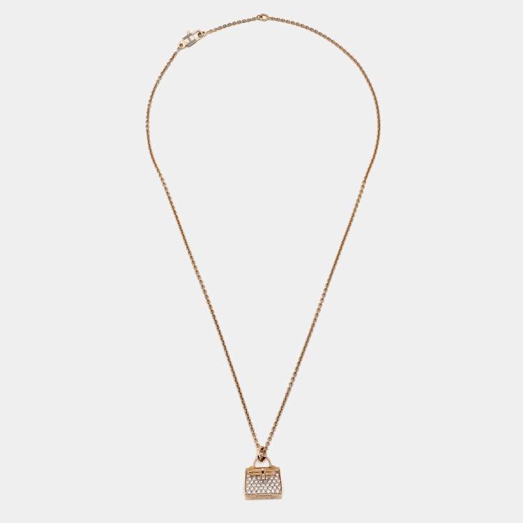 Pre Owned Hermes Amulette Kelly Diamonds 18k Rose Gold Necklace