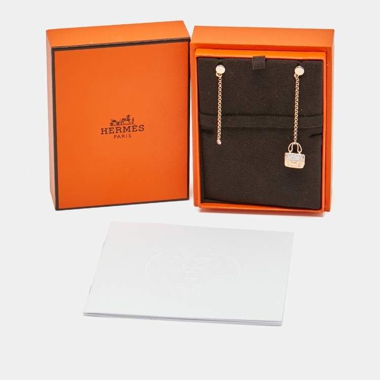 Pre Owned Hermes Amulettes Constance Diamonds 18k Rose Gold Earrings