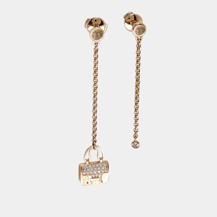 Pre Owned Hermes Amulettes Constance Diamonds 18k Rose Gold Earrings