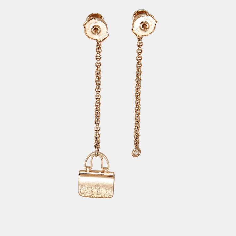 Pre Owned Hermes Amulettes Constance Diamonds 18k Rose Gold Earrings