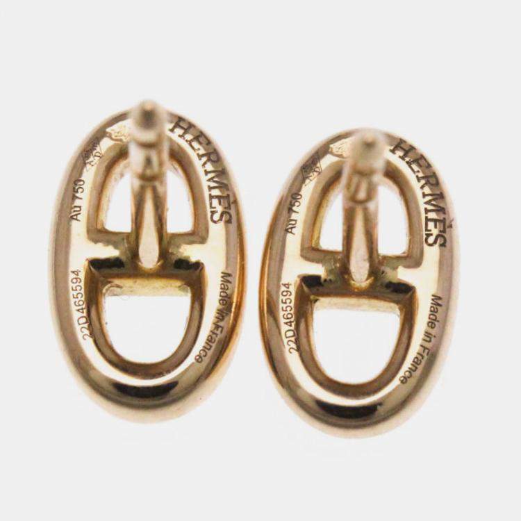 Pre Owned Hermes Chaine D'Ancre No Stone Pink Gold 18K Stud Earrings Pink Gold