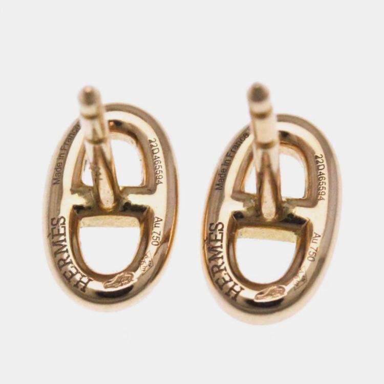 Pre Owned Hermes Chaine D'Ancre No Stone Pink Gold 18K Stud Earrings Pink Gold