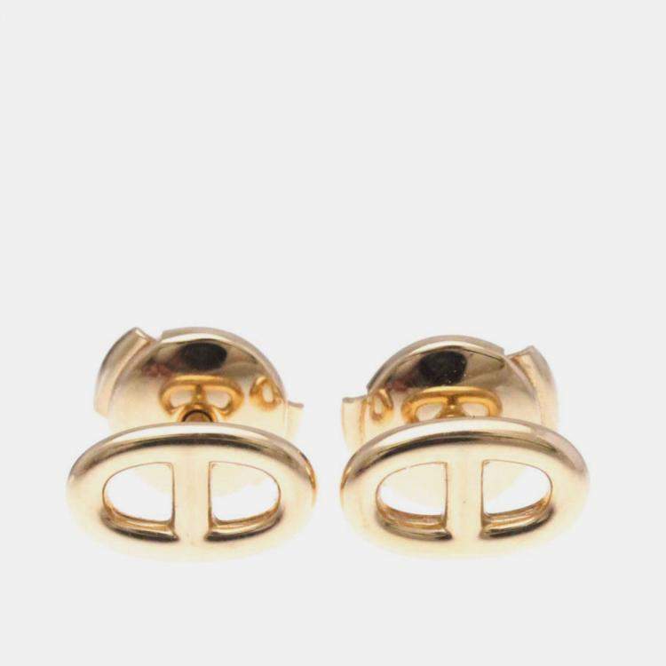 Pre Owned Hermes Chaine D'Ancre No Stone Pink Gold 18K Stud Earrings Pink Gold