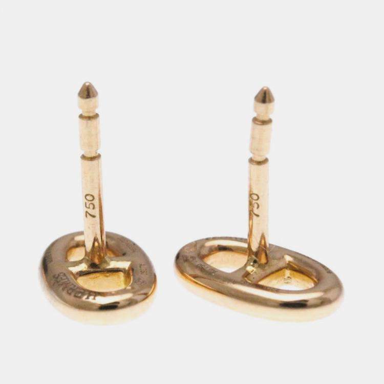 Pre Owned Hermes Chaine D'Ancre No Stone Pink Gold 18K Stud Earrings Pink Gold