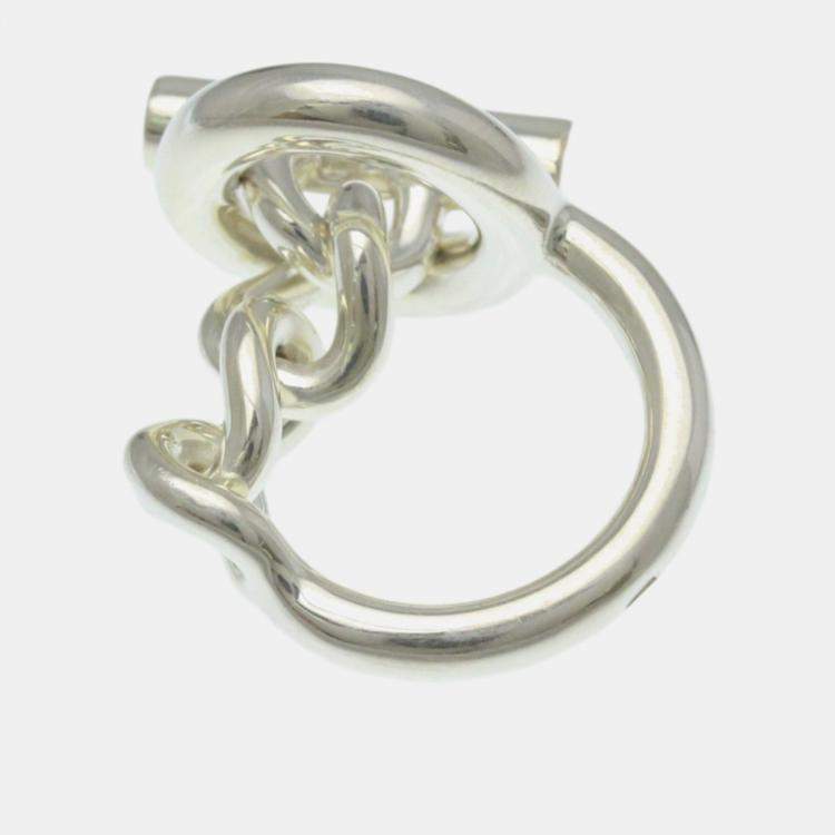 Pre Owned Hermes Croisette Ring Silver Fashion No Stone Band Ring Silver EU 51