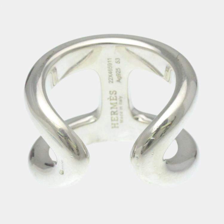 Pre Owned Hermes Osmos Ring GM Silver Fashion No Stone Band Ring Silver