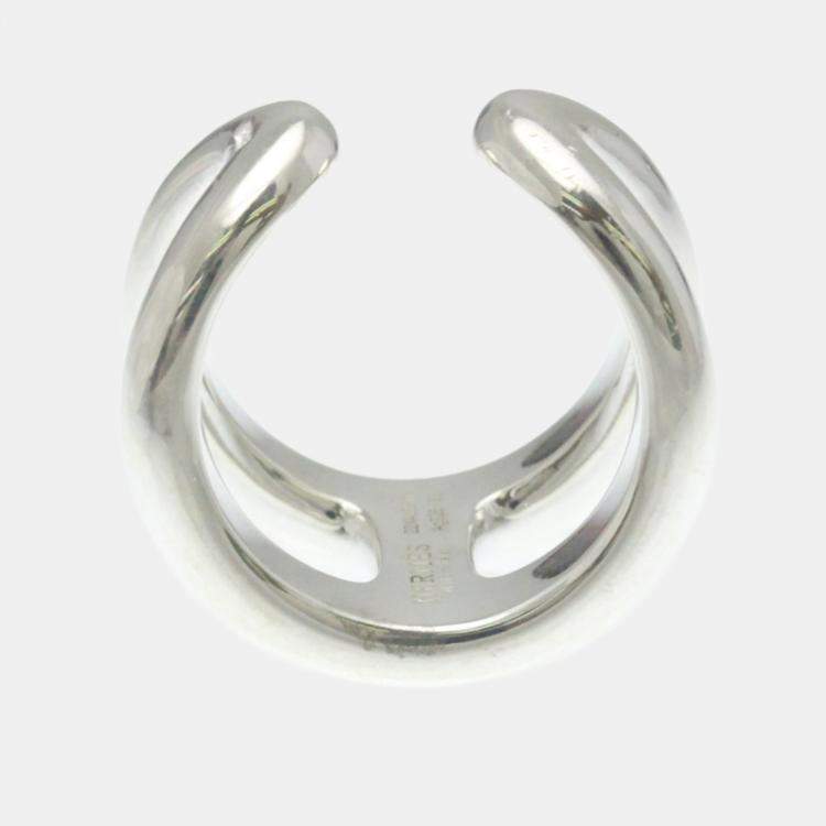 Pre Owned Hermes Osmos Ring GM Silver Fashion No Stone Band Ring Silver