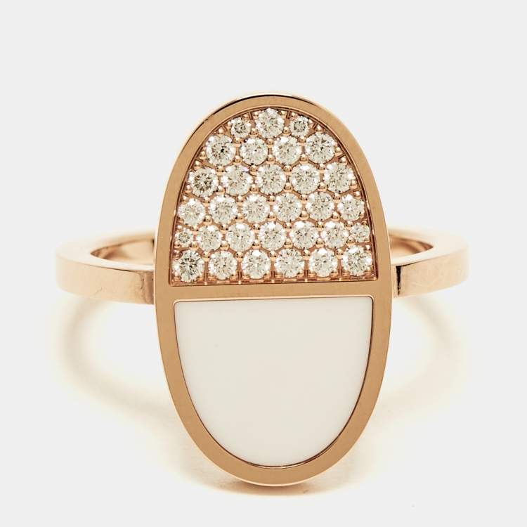 Pre Owned Hermès Chaine d'ancre Verso Ceramic Diamond 18k Rose Gold Ring Size 55