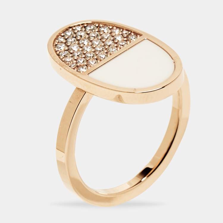 Pre Owned Hermès Chaine d'ancre Verso Ceramic Diamond 18k Rose Gold Ring Size 55