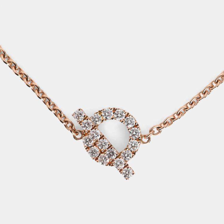 Pre Owned Hermes 18K Rose Gold Diamond Set Finesse Bracelet Size LG