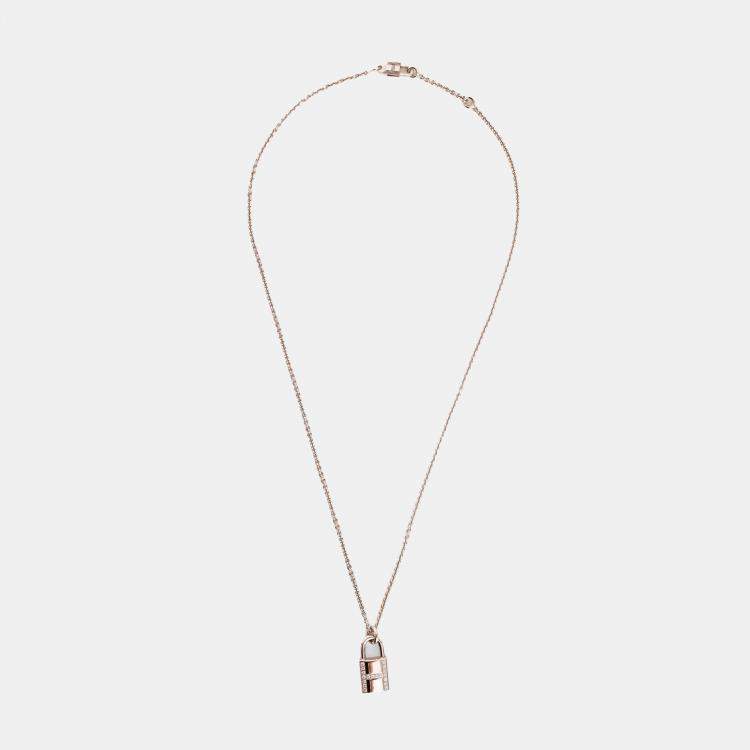 Pre Owned Hermes 18K White Gold Diamond 'Cadenas' Lock Pendant