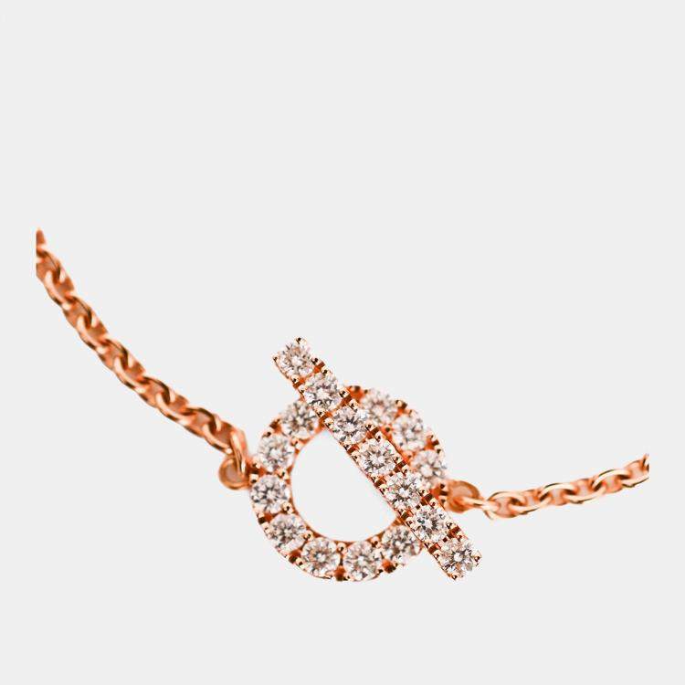 Pre Owned Hermes 18K Rose Gold Diamond Set Finesse Bracelet