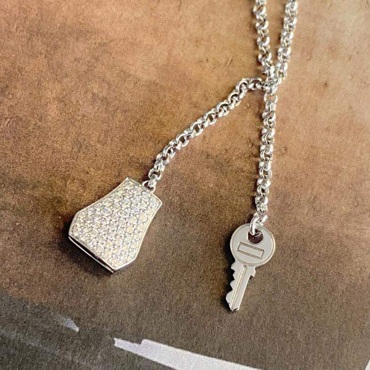 Pre Owned Hermes Kelly Clochette Long Necklace 18K White Gold Diamond Set