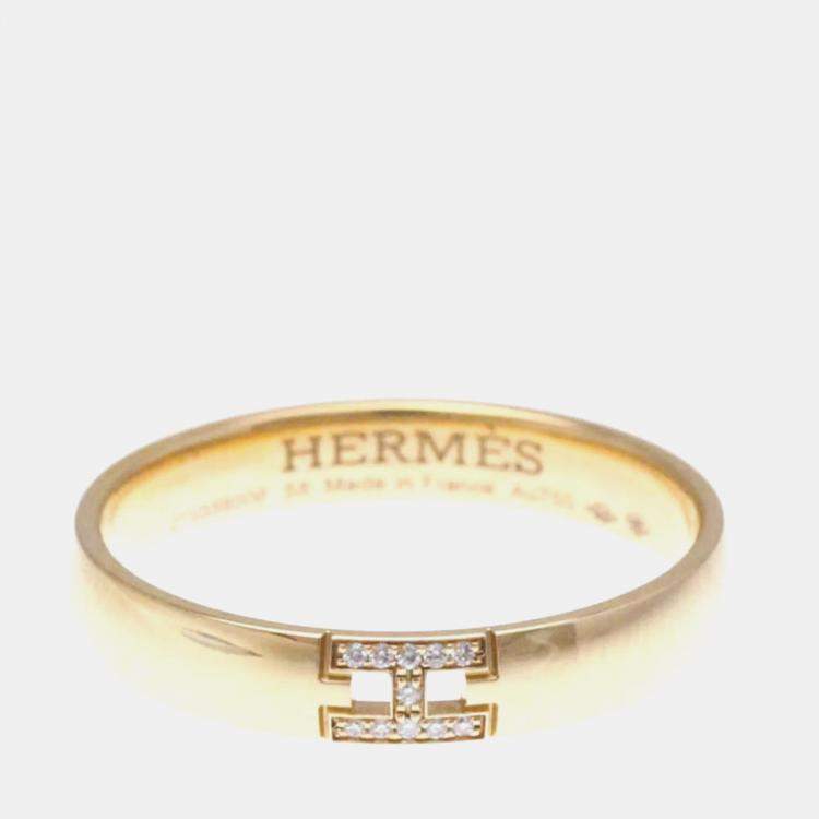 Pre Owned Hermes Hercules Diamond 18K Pink Gold Band Ring 