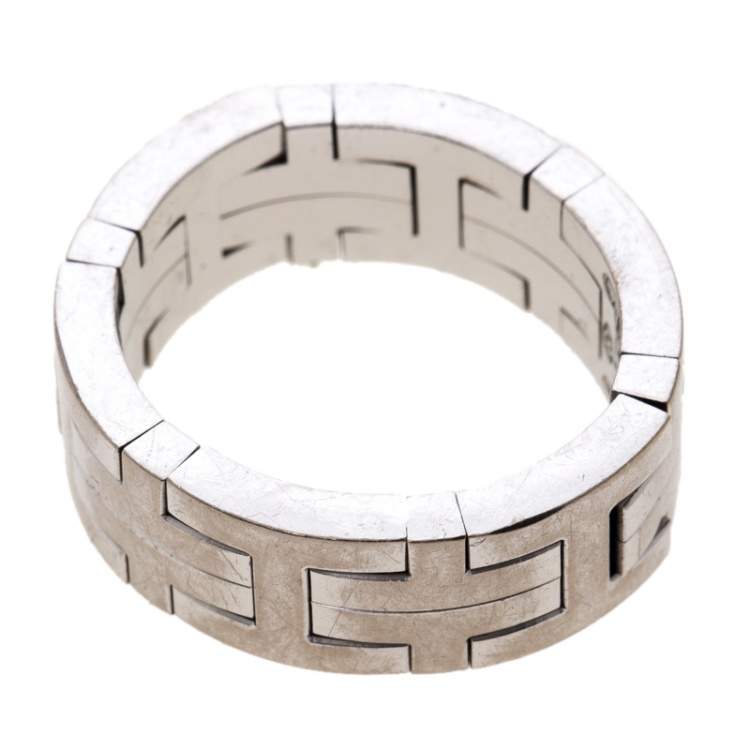 Pre Owned Hermes Kilim H Motif 18k White Gold Band Ring Size 51