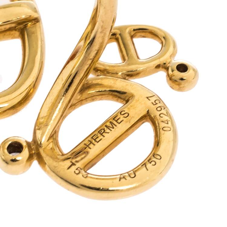 Pre Owned Hermes Chaîne d'Ancre Diamond 18K Yellow Gold Open Ring Size 53