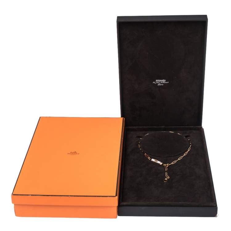 Pre Owned Hermes Kelly Chaine Diamond 18K Rose Gold Lariat Necklace