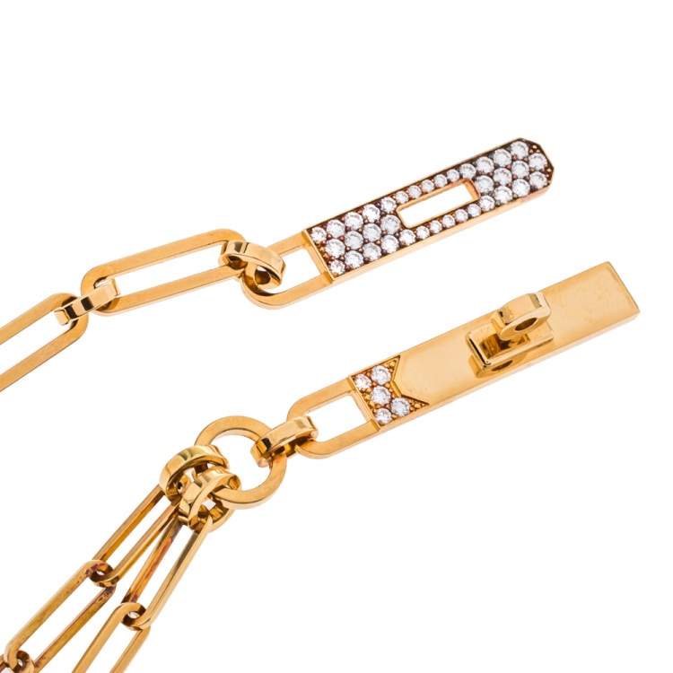 Pre Owned Hermes Kelly Chaine Diamond 18K Rose Gold Lariat Necklace