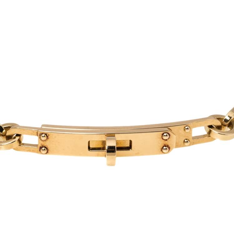 Hermes 18K Rose Gold Diamond PM Kelly Chaine Bracelet LG