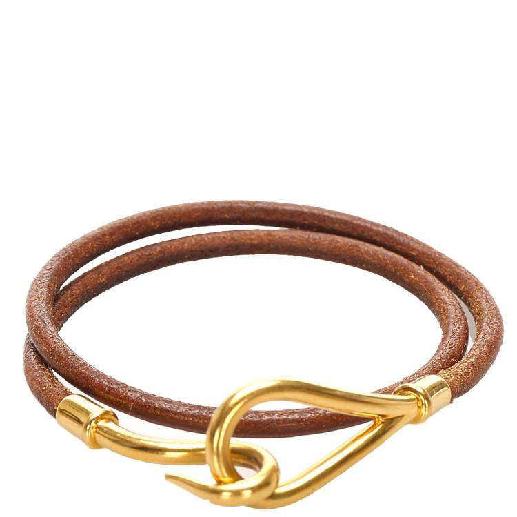 Hermes Gold Leather Jumbo Hook Bracelet 
