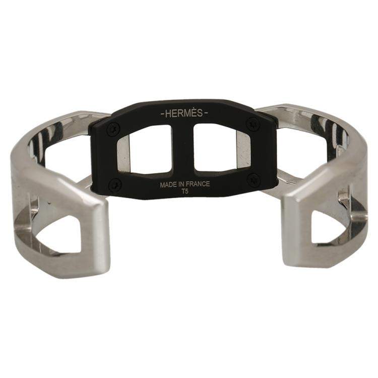 Pre Owned Hermes Matte PVD and Stainless Steel Tetris Cuff Bracelet