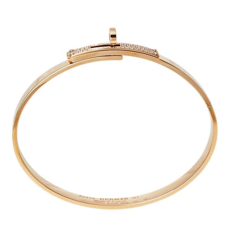 Pre Owned Hermes Kelly Small Model Diamond 18K Rose Gold Bracelet SH