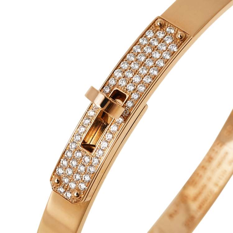 Pre Owned Hermes Kelly Small Model Diamond 18K Rose Gold Bracelet SH