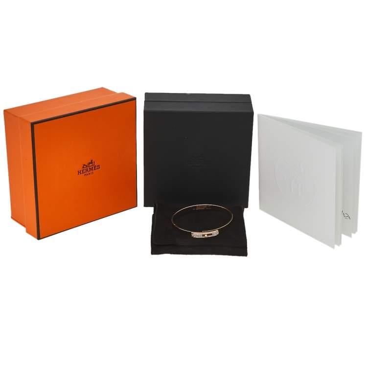 Pre Owned Hermes Kelly Small Model Diamond 18K Rose Gold Bracelet SH