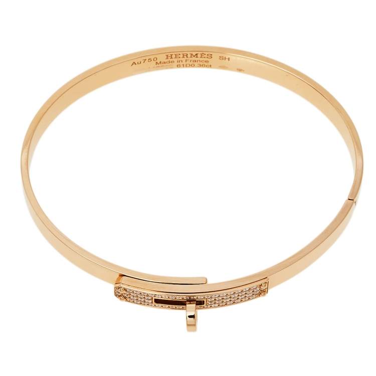 Pre Owned Hermes Kelly Small Model Diamond 18K Rose Gold Bracelet SH