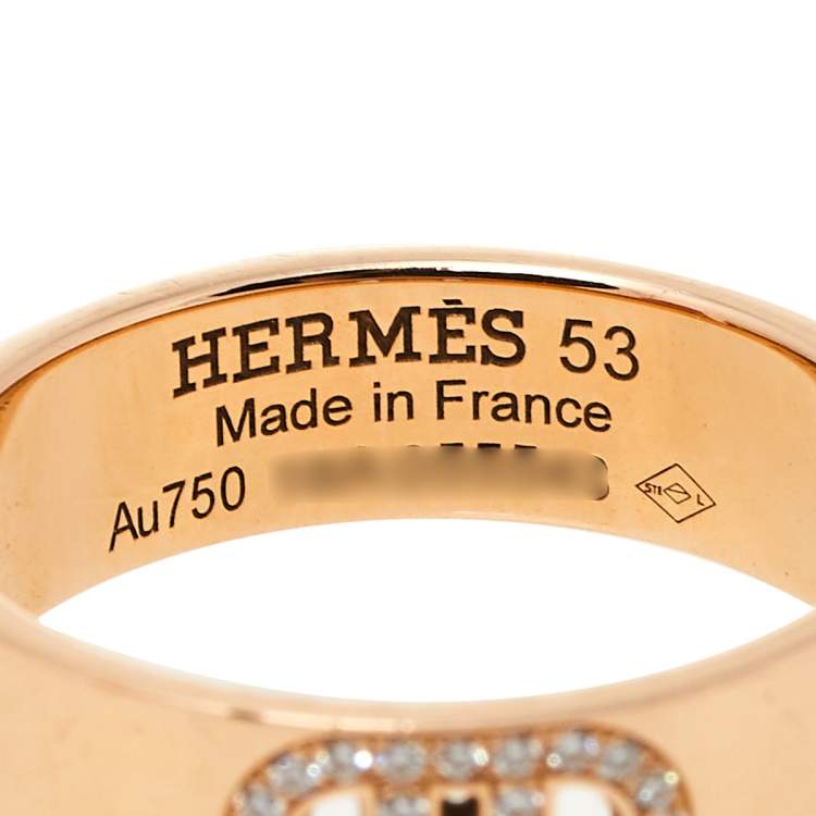 Pre Owned Hermès H d'Ancre Diamond 18K Rose Gold Band Ring Size 53