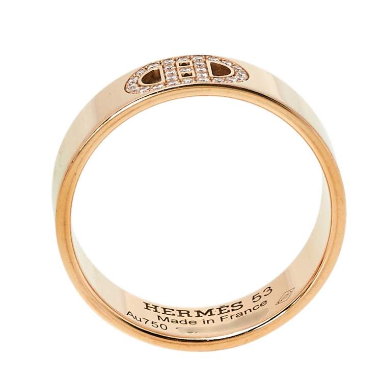 Pre Owned Hermès H d'Ancre Diamond 18K Rose Gold Band Ring Size 53