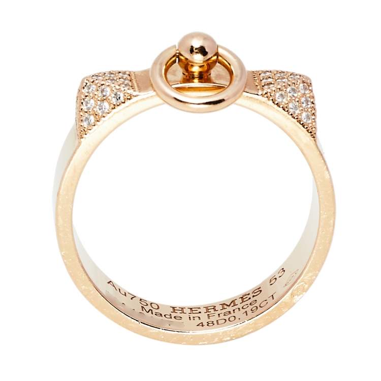 Pre Owned Hermes Collier De Chien Diamond 18K Rose Gold Band Rings Size 53
