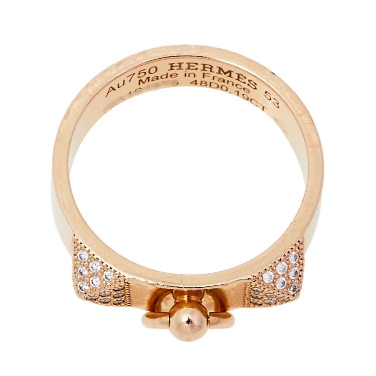 Pre Owned Hermes Collier De Chien Diamond 18K Rose Gold Band Rings Size 53