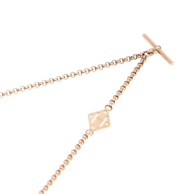 Pre Owned Hermes Gambade Diamonds 18k Rose Gold Long Station Necklace 