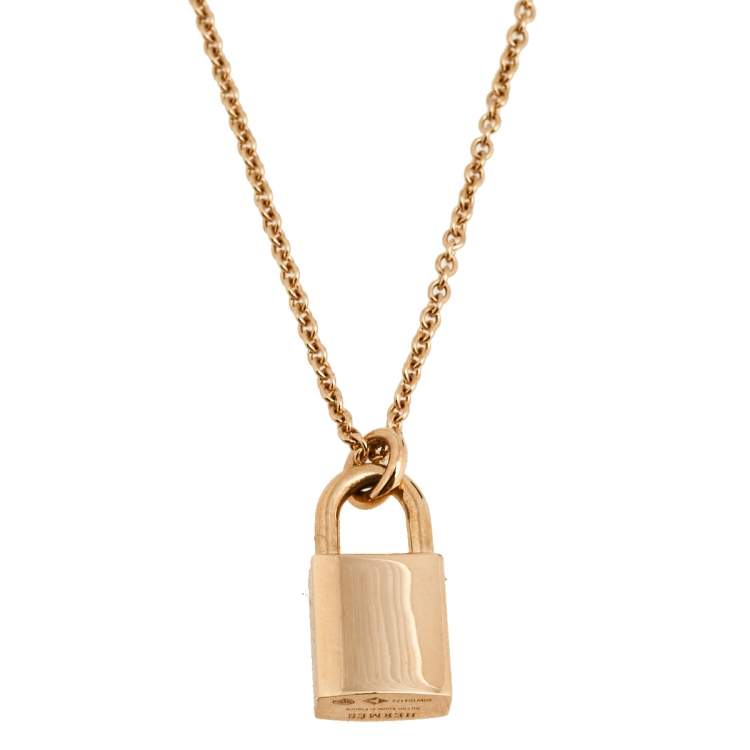 Pre Owned Hermes Amulettes Cadenas Diamond 18K Rose Gold Pendant Necklace