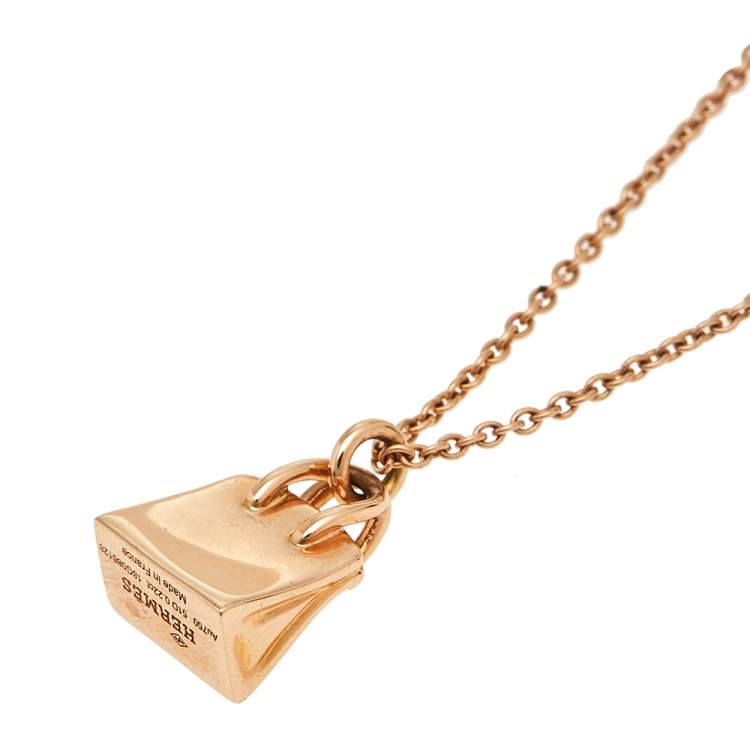 Pre Owned Hermes Birkin Amulette Diamond 18k Rose Gold Pendant Necklace