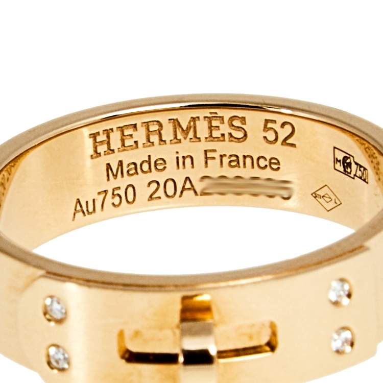 Pre Owned Hermes Kelly Diamonds 18k Rose Gold Small Model Band Ring Size 52