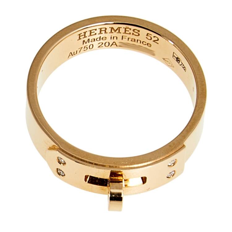 Pre Owned Hermes Kelly Diamonds 18k Rose Gold Small Model Band Ring Size 52