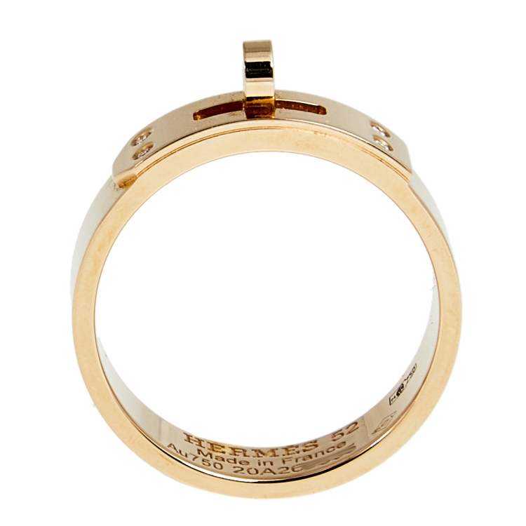 Pre Owned Hermes Kelly Diamonds 18k Rose Gold Small Model Band Ring Size 52
