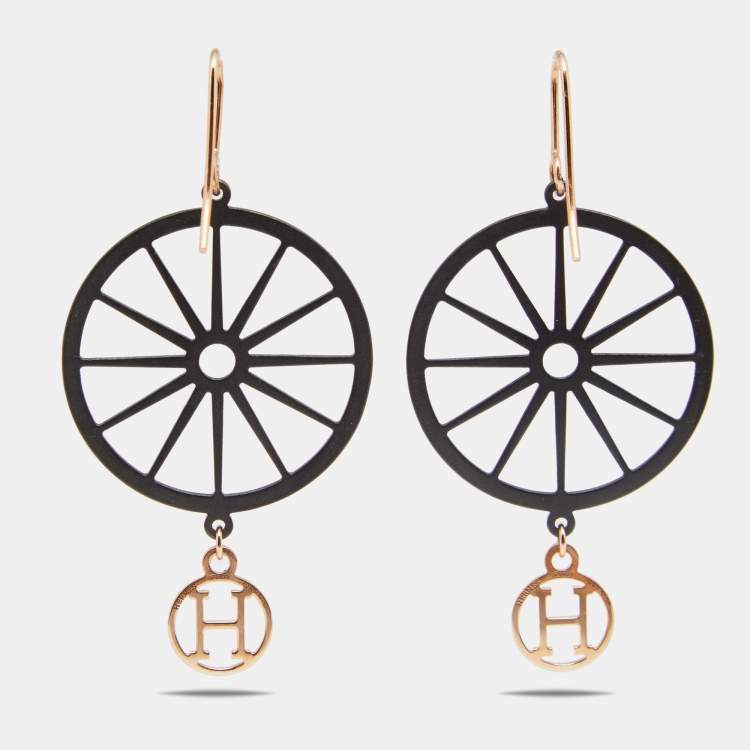 Pre Owned Hermes Crazy Calèche Silver & 18K Rose Gold Long Hook Earrings