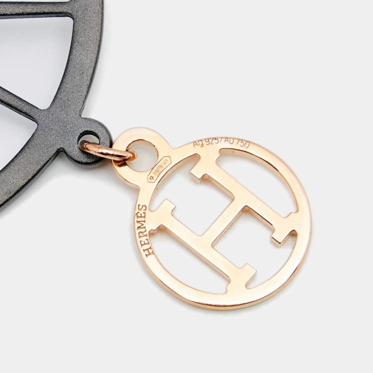 Pre Owned Hermes Crazy Calèche Silver & 18K Rose Gold Long Hook Earrings