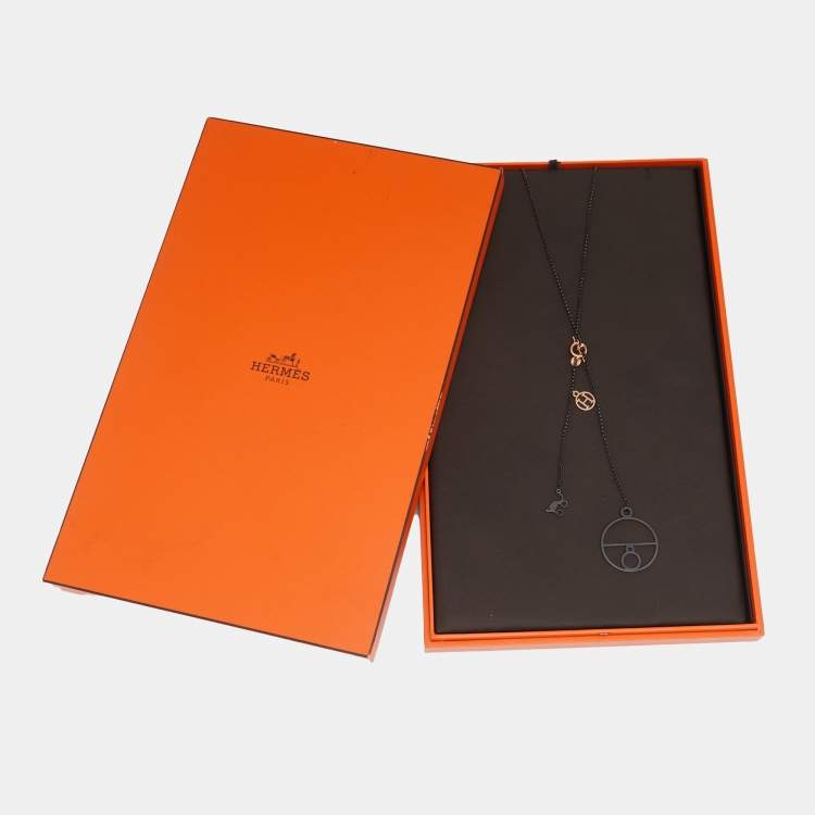 Pre Owned Hermes Crazy Calèche Silver & 18K Rose Gold Long Toggle Necklace
