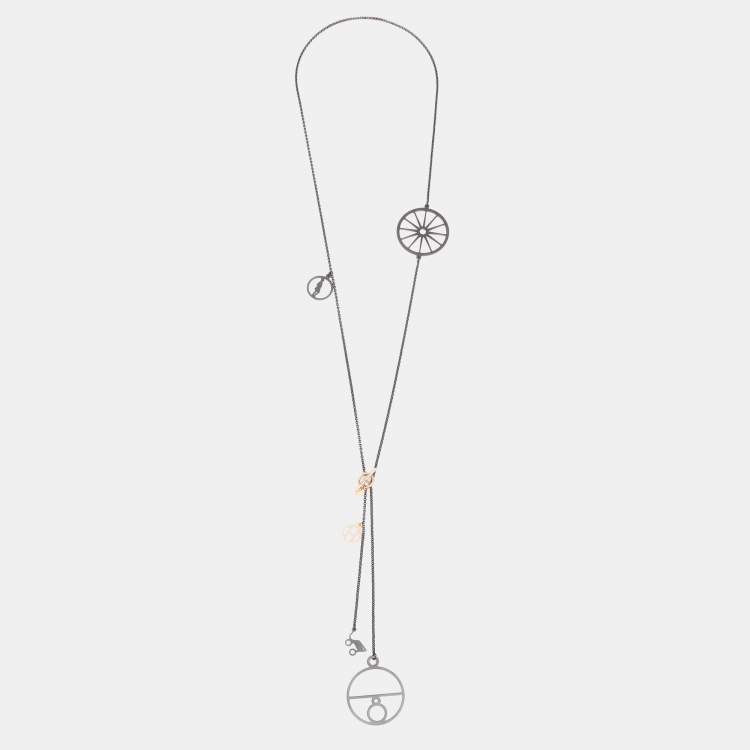 Pre Owned Hermes Crazy Calèche Silver & 18K Rose Gold Long Toggle Necklace