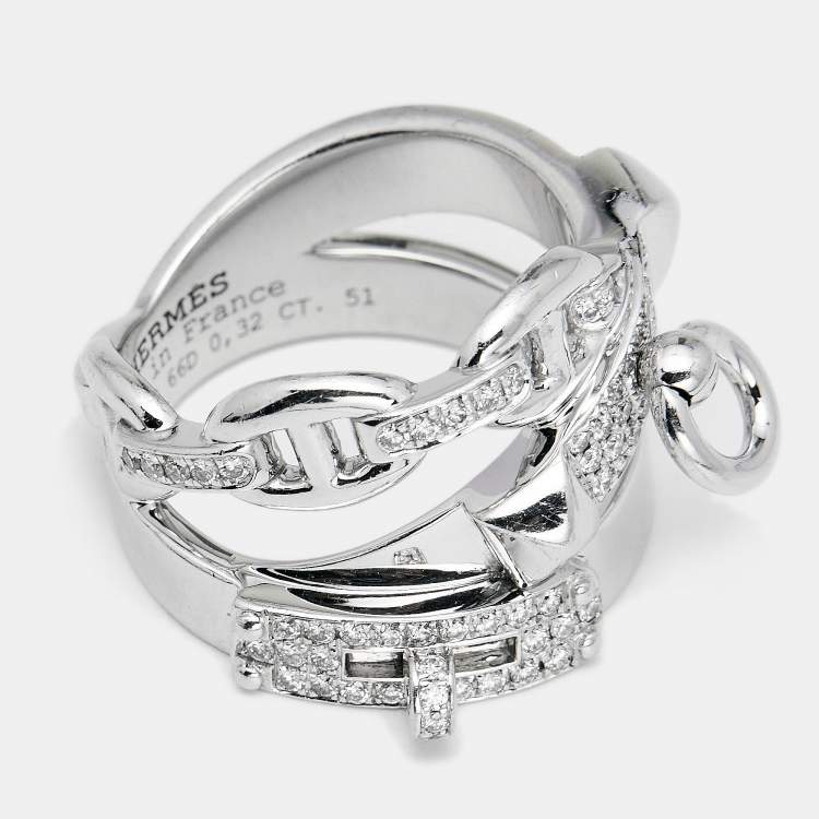 Pre Owned Hermes Alchimie Hermes Diamonds 18k White Gold Large Model Charm Ring Size 51