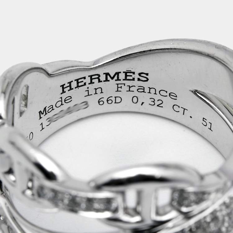 Pre Owned Hermes Alchimie Hermes Diamonds 18k White Gold Large Model Charm Ring Size 51