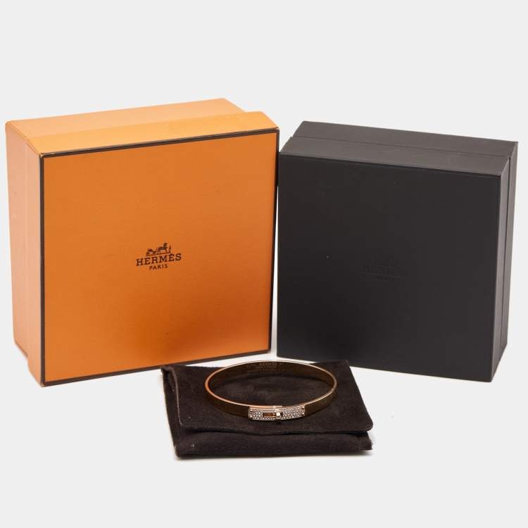Pre Owned Hermes Kelly Diamond 18k Rose Gold Small Model Bangle Bracelet ST